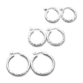 Sterling Silver Patterned Diamond Cut Hoop Earrings Set