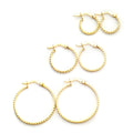 9ct Gold Patterned Diamond Cut Hoop Earrings Set