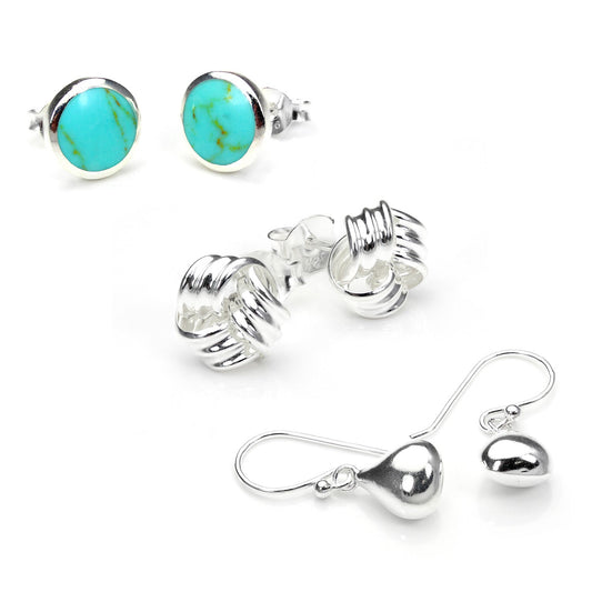 Sterling Silver Fashion Stud & Drop Earrings Set