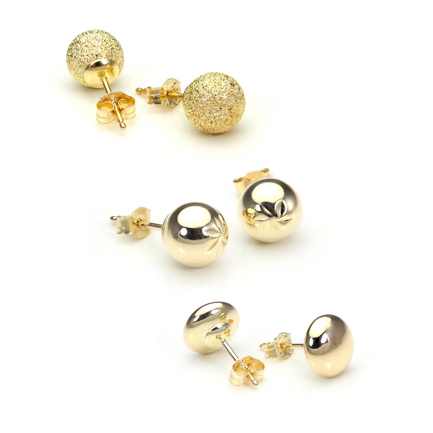 9ct Gold Luxury Ball Stud 6mm Stud Earrings Set