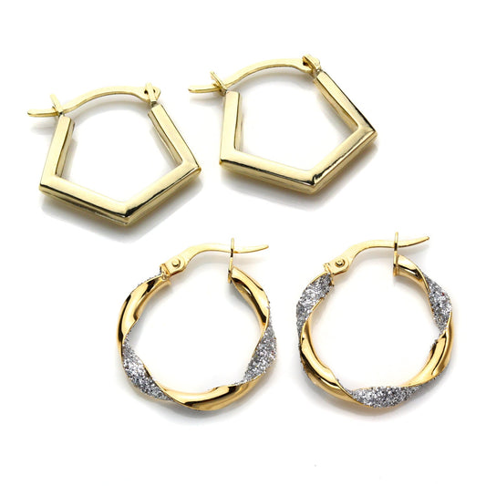9ct Gold Geometric Hoop Earrings Set