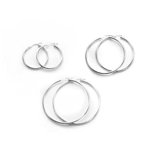 Medium Sterling Silver Everyday Hoops Set