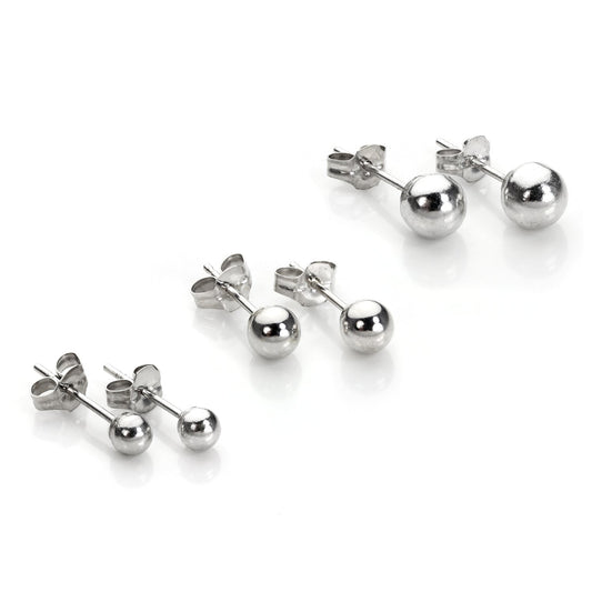 Classic 9ct White Gold Ball Stud Earrings Set