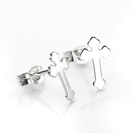 Sterling Silver Small Budded Cross Stud Earrings
