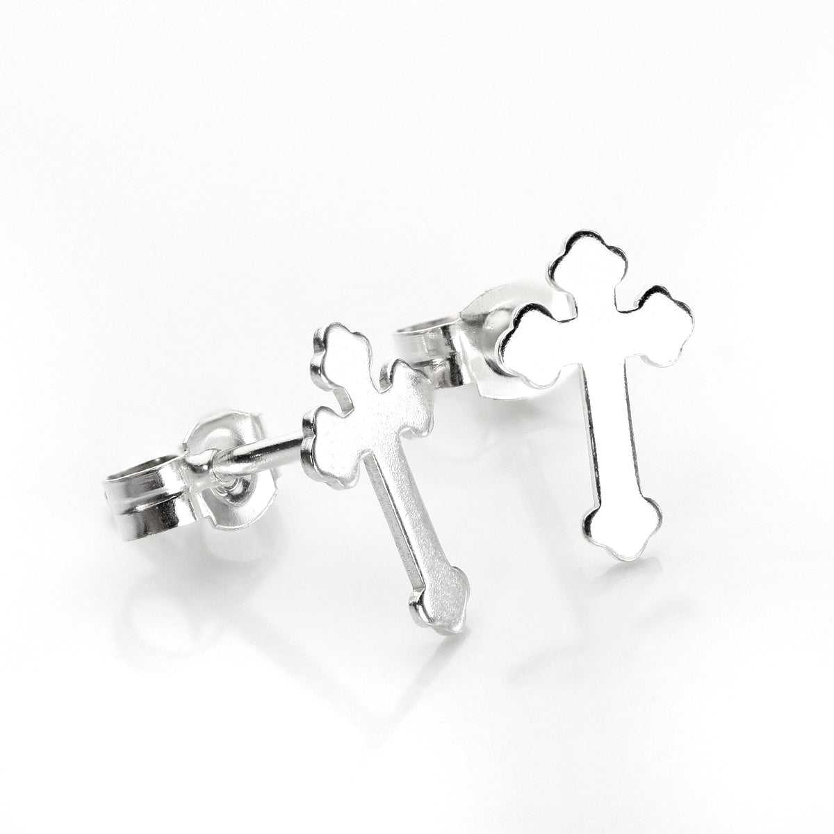 Sterling Silver Small Budded Cross Stud Earrings