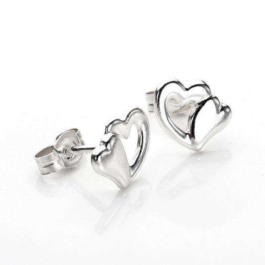 Sterling Silver Double Hearts Stud Earrings