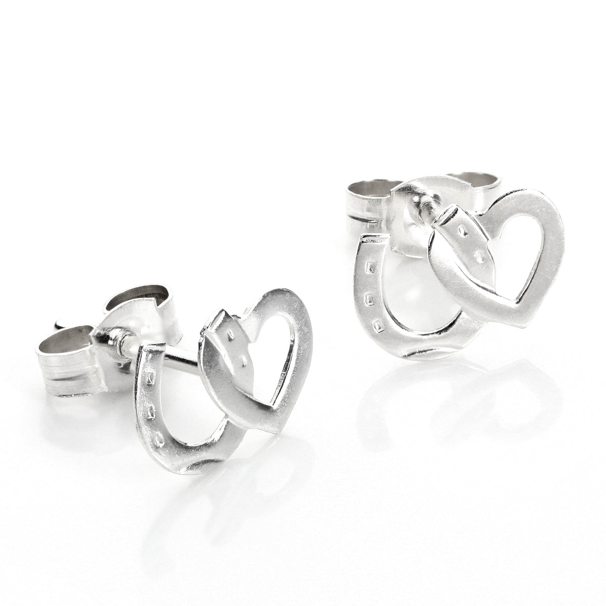 Sterling Silver Heart & Horseshoe Stud Earrings