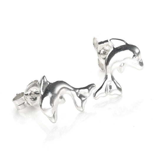 Sterling Silver Large Dolphin Stud Earrings