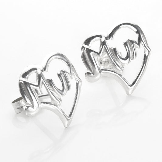 Sterling Silver Mum Heart Stud Earrings