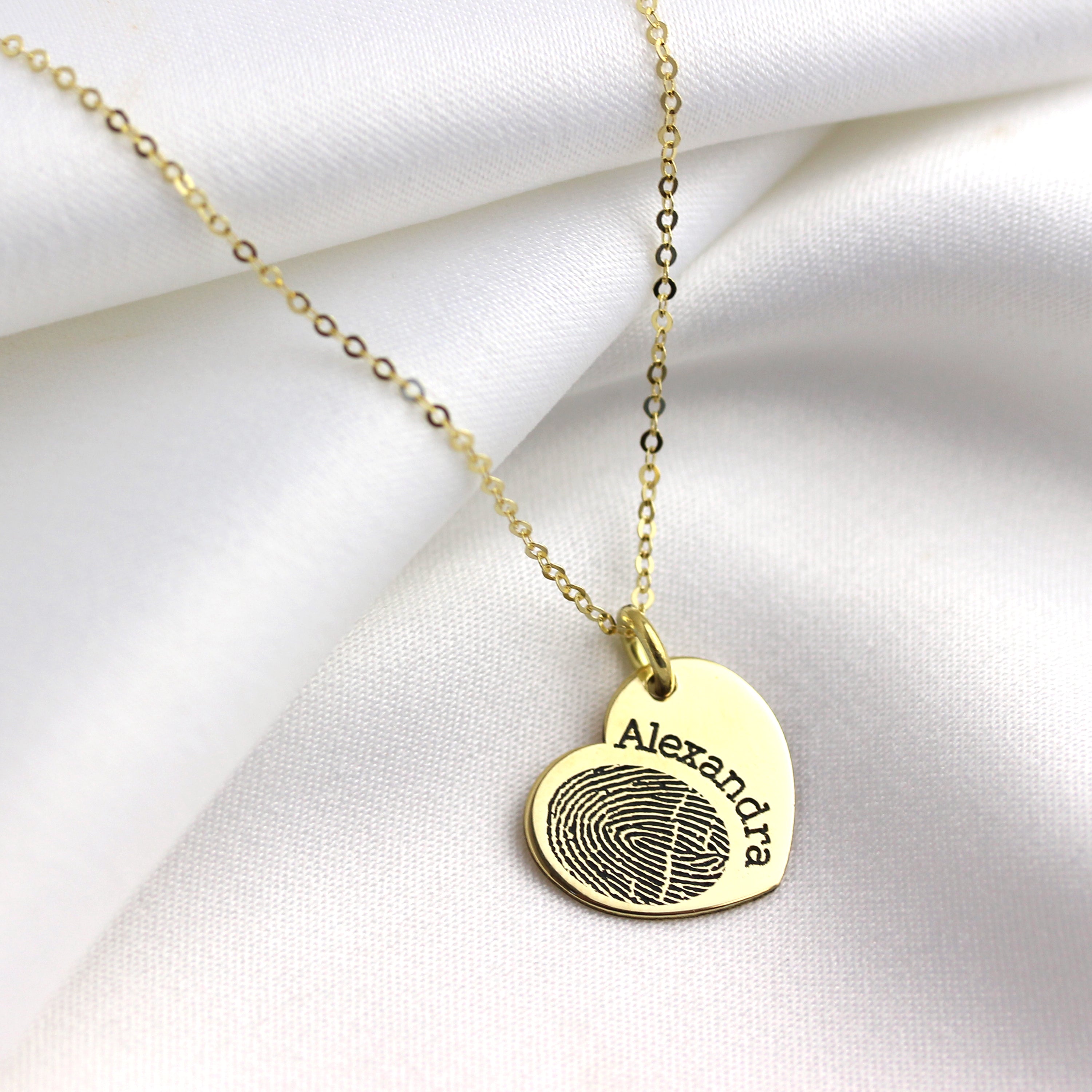 Personalised 9ct Gold Fingerprint Heart Name Charm