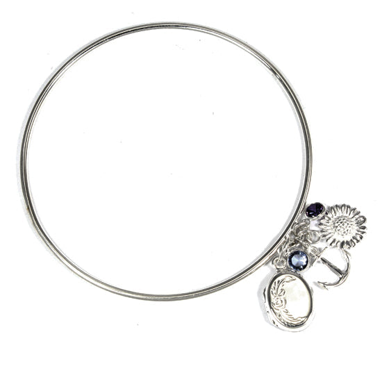 Locket Cluster Bangle with Anchor & Sunflower Blue & Purple Cubic Zirconia Charms