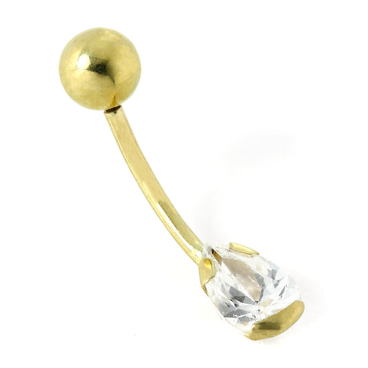 9ct Gold & CZ Crystal Pear Drop Belly Bar