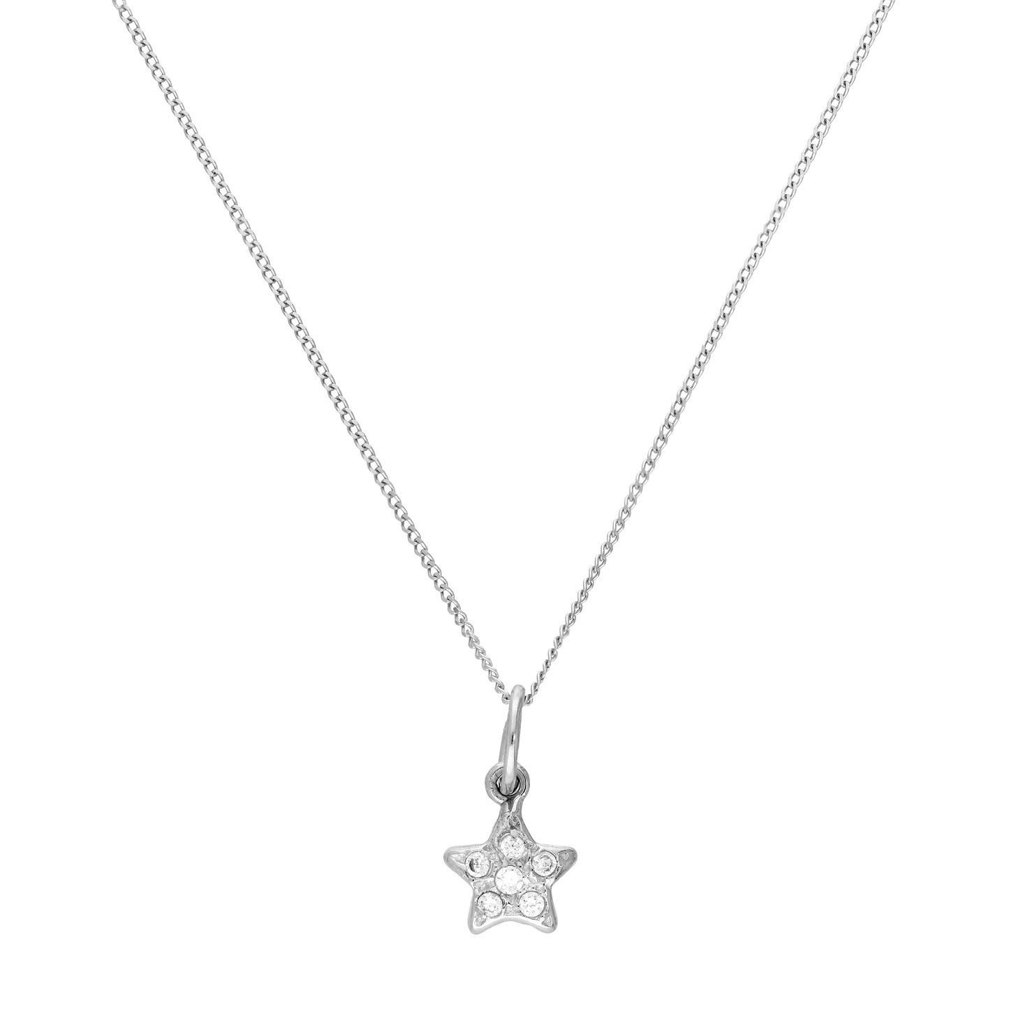9ct White Gold & Clear CZ Crystal Star Pendant Necklace 16 - 20 Inches
