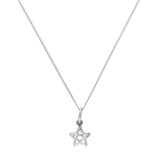 9ct White Gold & Clear CZ Crystal Star Pendant Necklace 16 - 20 Inches