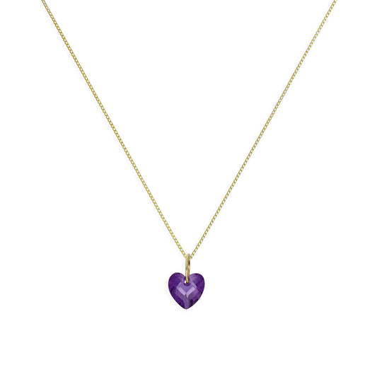 9ct Gold & Purple CZ Crystal Heart Pendant Necklace 16 - 20 Inches
