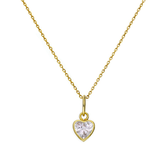 9ct Gold & Clear CZ Crystal Heart Pendant Necklace 16 - 20 Inches