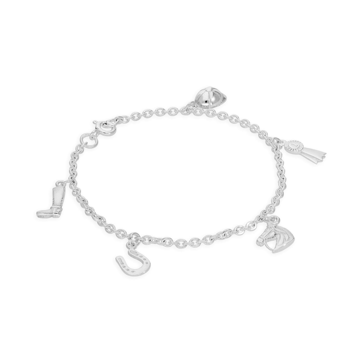 Sterling Silver 7 Inch Bracelet with Equestrian Charms