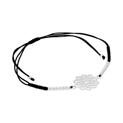 Sterling Silver & Black Cord Crown Chakra Bracelet