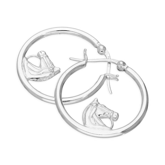 Sterling Silver 25mm Horse Hoop Earrings