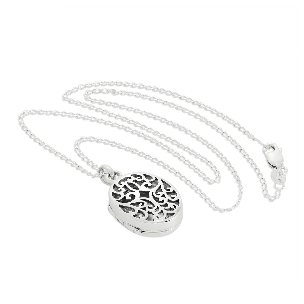 Sterling Silver Oval Locket with Cut Out Filigree Design on Chain 16 - 24 Inches