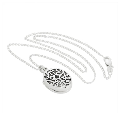 Sterling Silver Oval Locket with Cut Out Filigree Design on Chain 16 - 24 Inches
