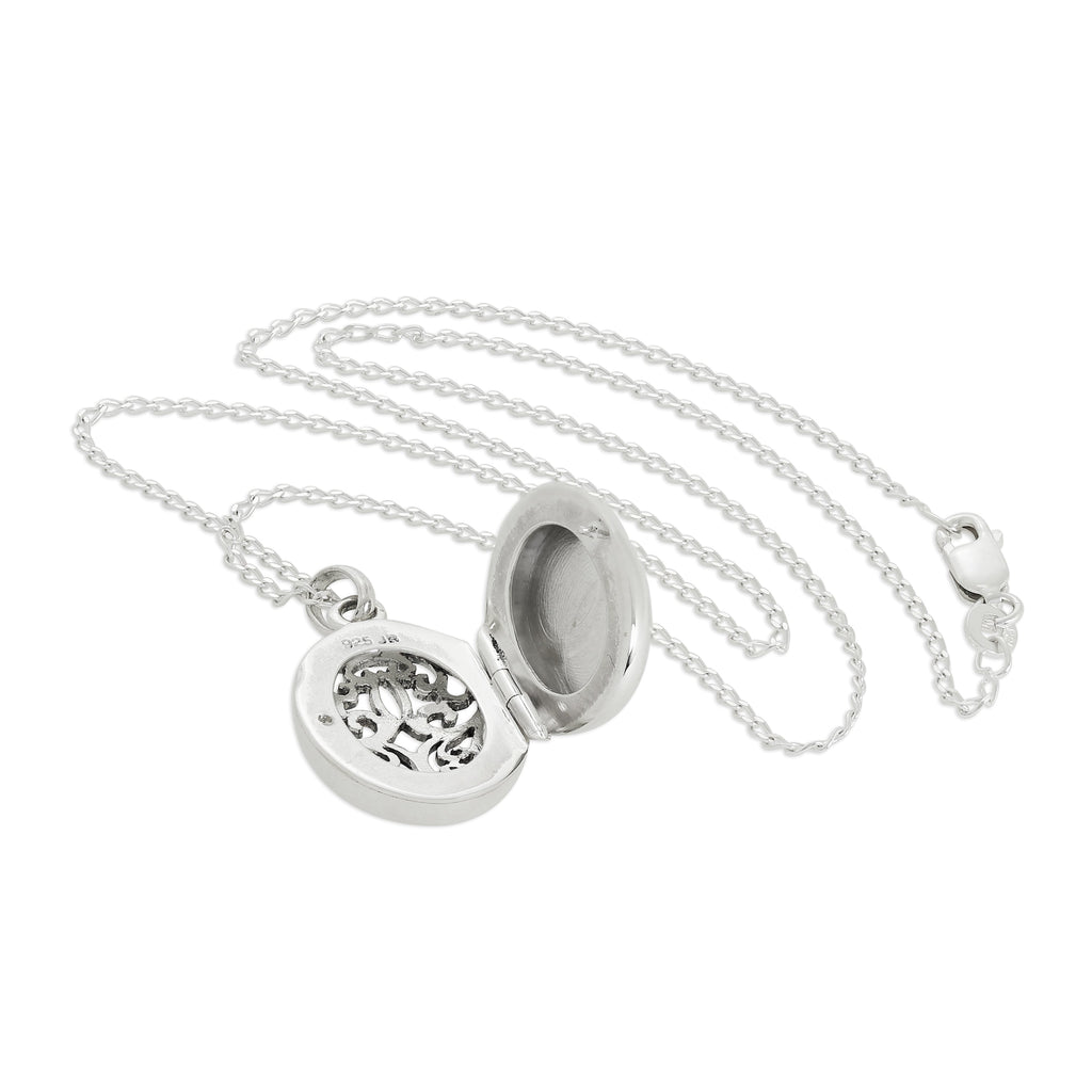 Sterling Silver Oval Locket with Cut Out Filigree Design on Chain 16 - 24 Inches