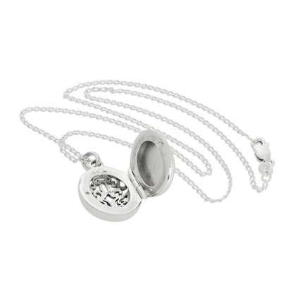 Sterling Silver Oval Locket with Cut Out Filigree Design on Chain 16 - 24 Inches