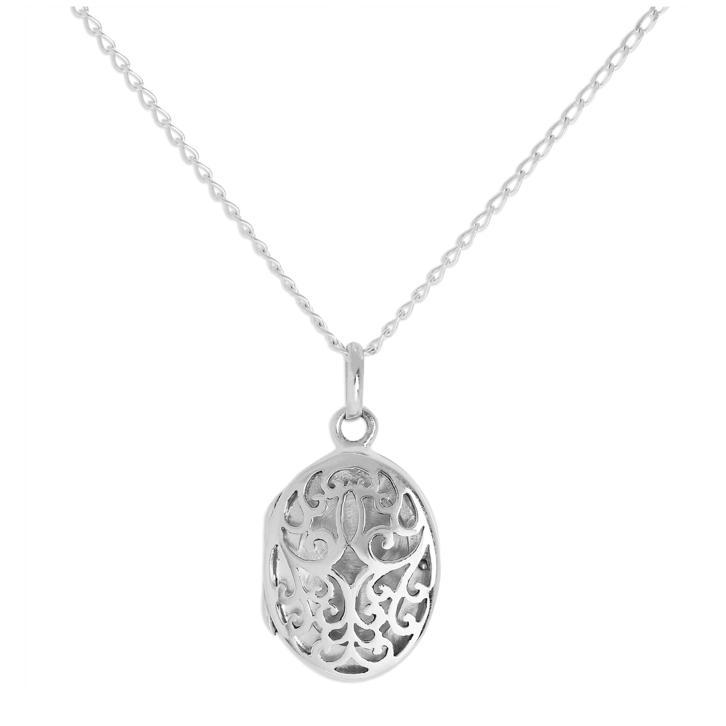 Sterling Silver Oval Locket with Cut Out Filigree Design on Chain 16 - 24 Inches