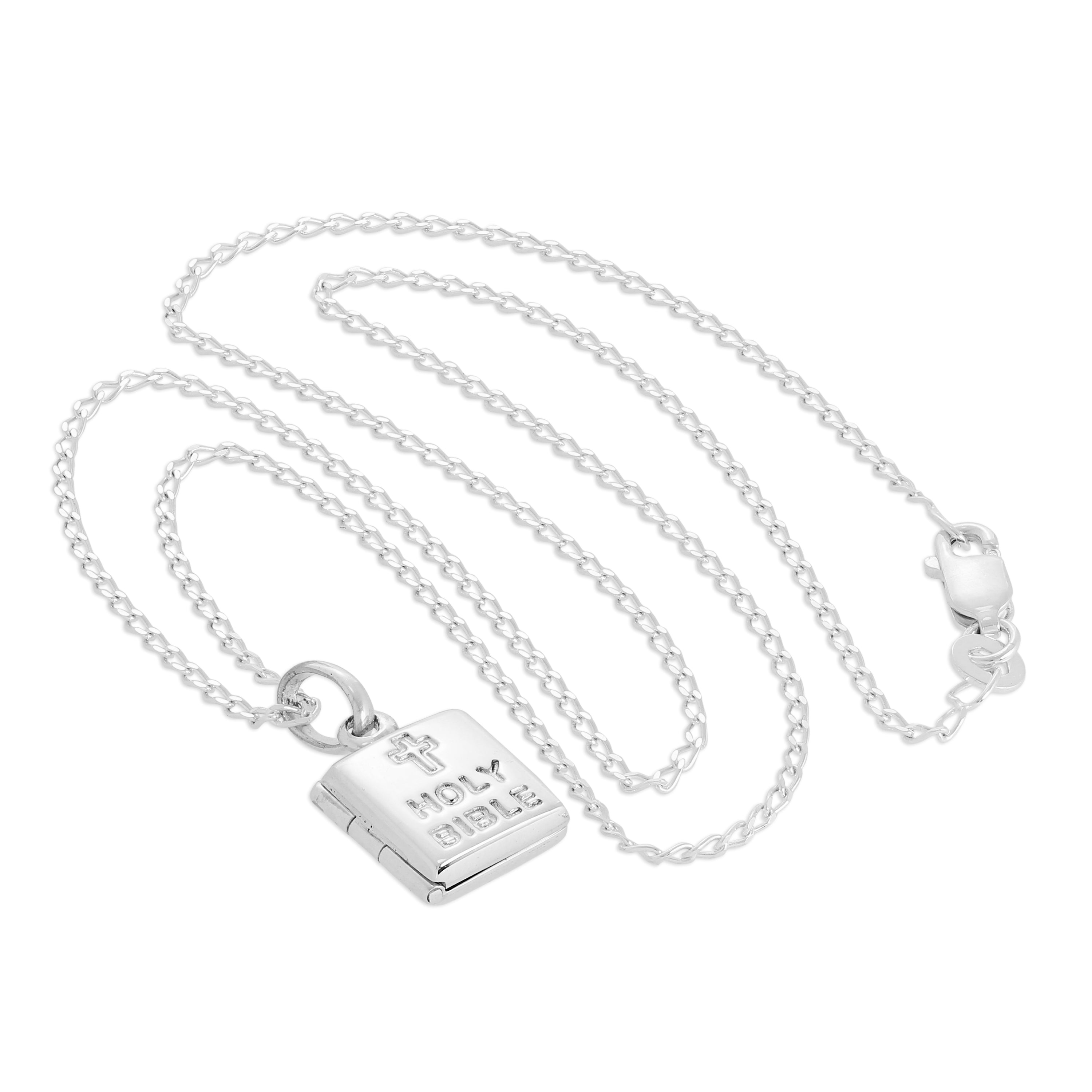 Sterling Silver Holy Bible Locket on Chain 16 - 24 Inches
