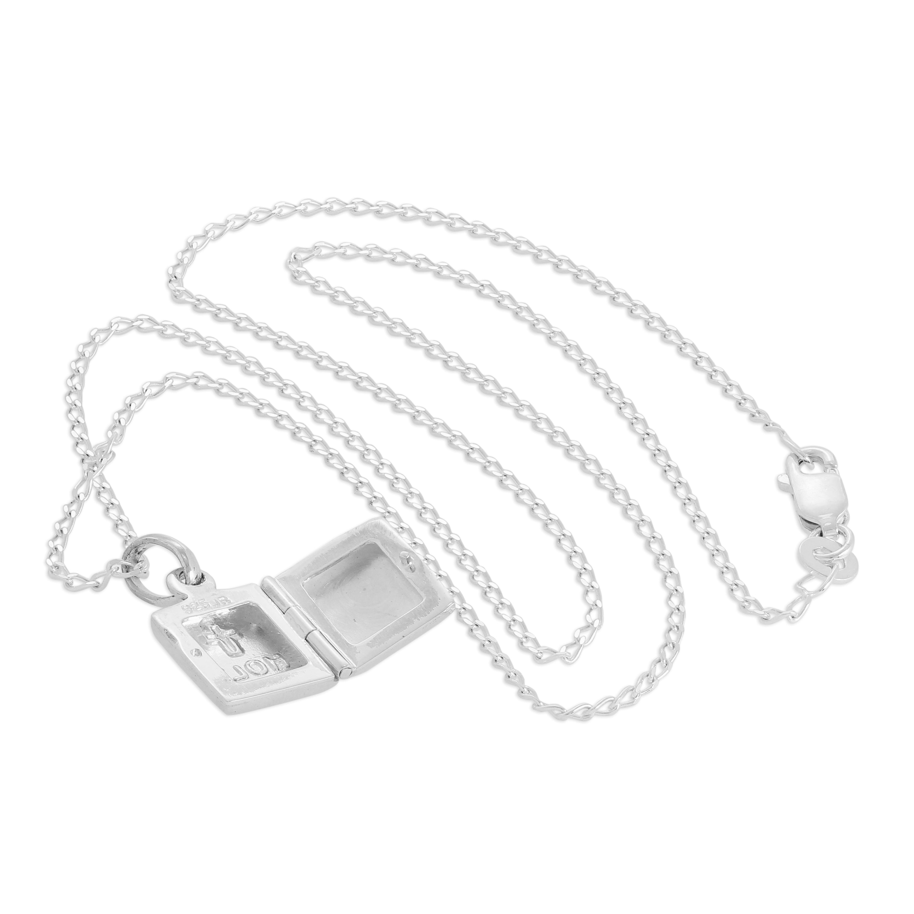 Sterling Silver Holy Bible Locket on Chain 16 - 24 Inches
