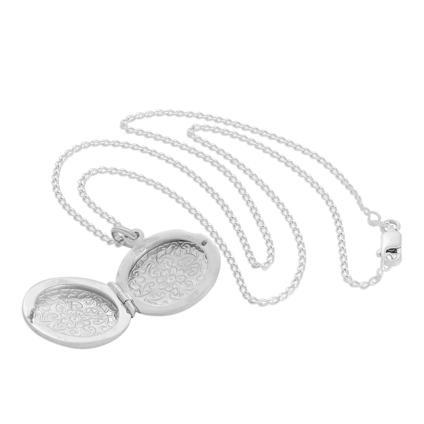 Small Round Sterling Silver Flower Locket on Chain 16 - 24 Inches