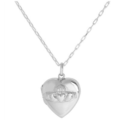 Sterling Silver Claddagh Heart Locket on Chain 16 - 24 Inches