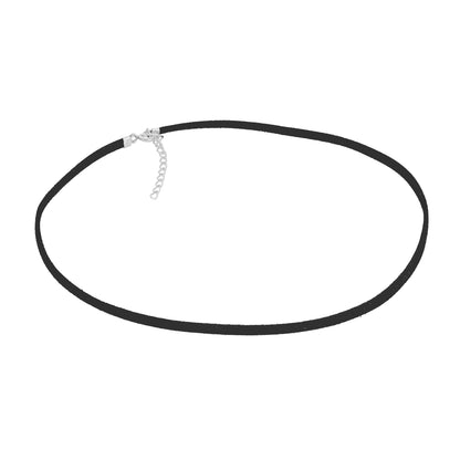 Sterling Silver Synthetic Black Leather 16 Inch Choker Necklace with 2 Inch Extender