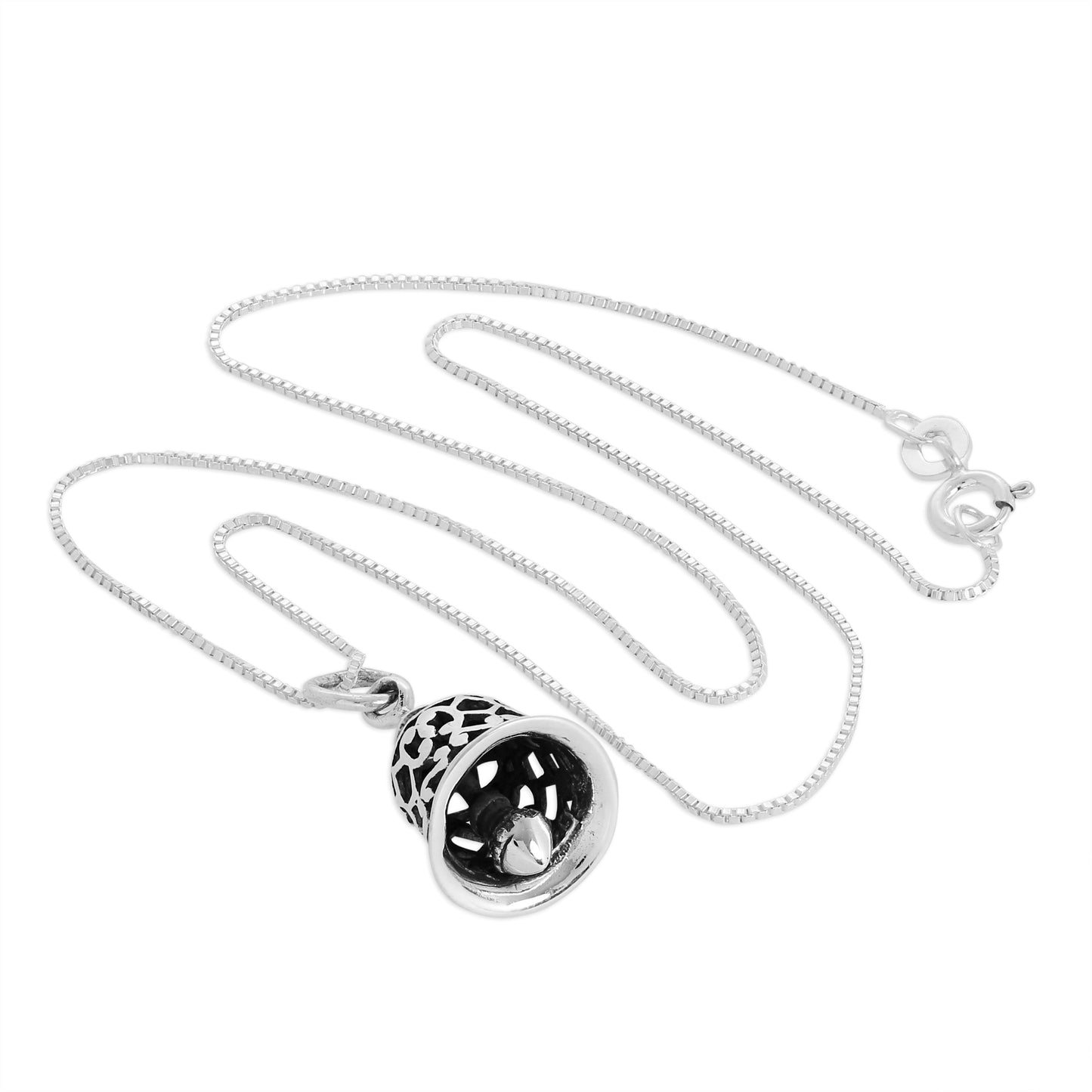 Sterling Silver 3D Ringing Bell Pendant Necklace 14 - 22 Inches
