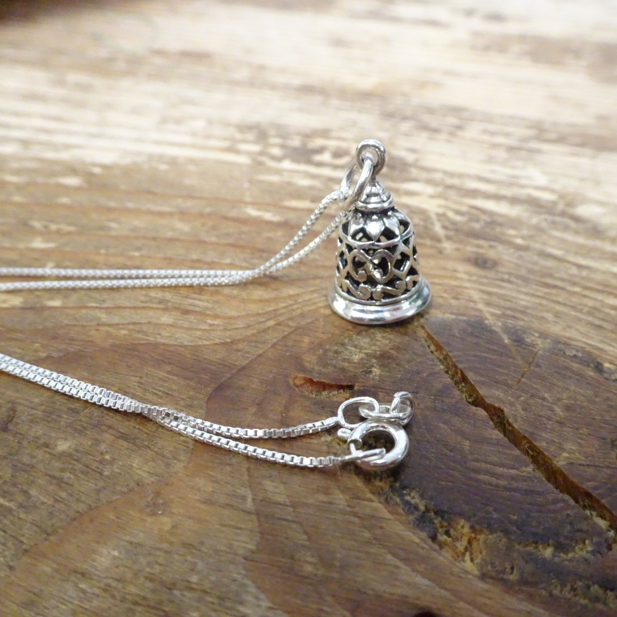 Sterling Silver 3D Ringing Bell Pendant Necklace 14 - 22 Inches