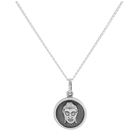 Sterling Silver Round Buddha Face Pendant Necklace 14 - 32 Inches