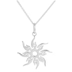 Sterling Silver Flaming Sun Pendant Necklace 16 - 24 Inches