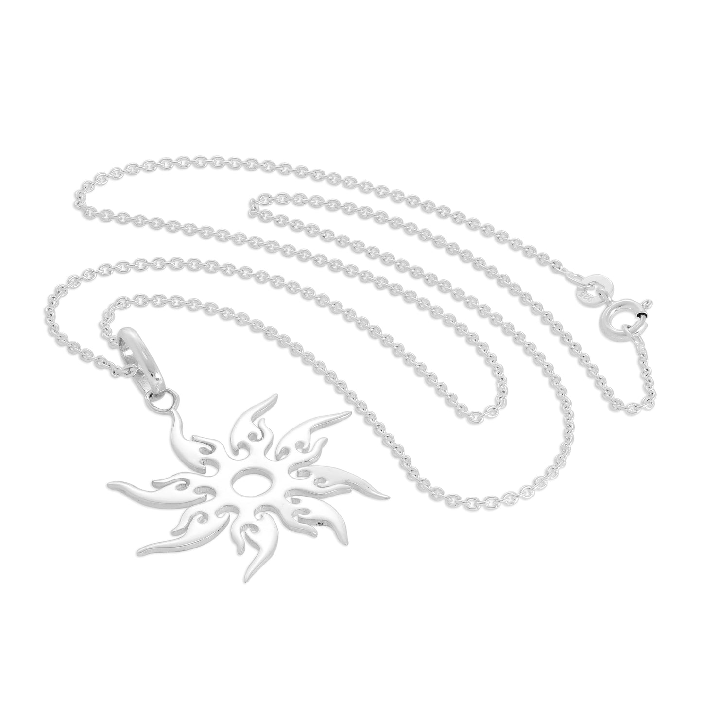 Sterling Silver Flaming Sun Pendant Necklace 16 - 24 Inches