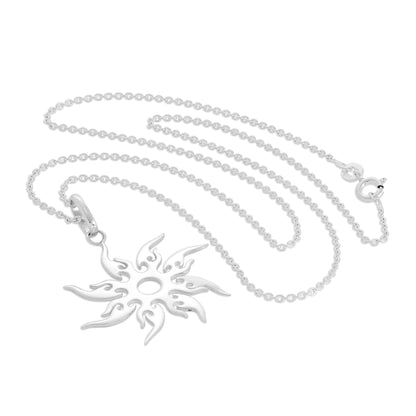Sterlingsilber Flammende Sonne Anhänger Halskette 40,5 - 61cm