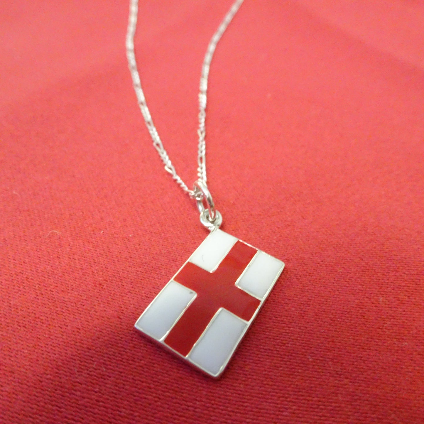 Sterling Silver English Flag Pendant Necklace 14 - 32 Inches