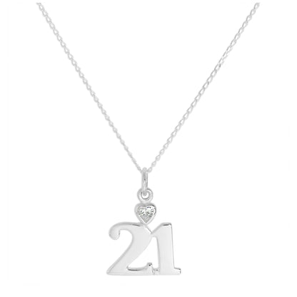 Sterling Silver 21 Pendant with Clear CZ Crystal Heart on Chain 16 -24 Inches