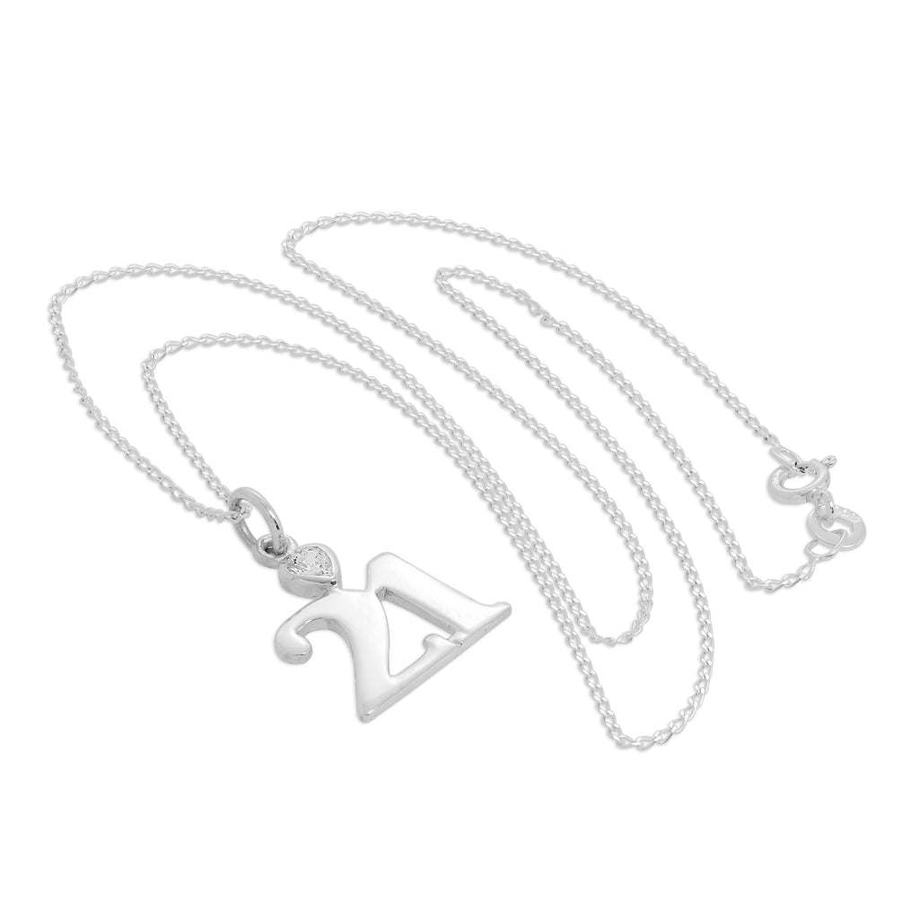 Sterling Silver 21 Pendant with Clear CZ Crystal Heart on Chain 16 -24 Inches
