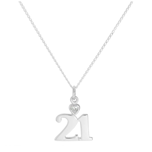 Sterling Silver 21 Pendant with Clear CZ Crystal Heart on Chain 16 -24 Inches