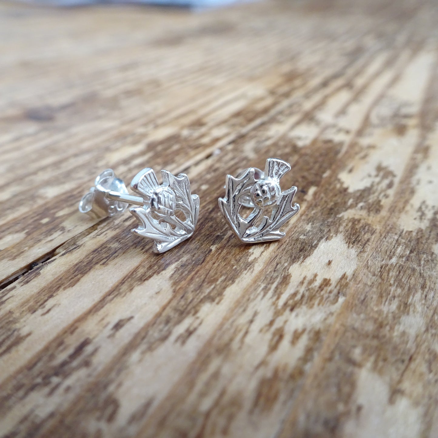 Sterling Silver Small Thistle Stud Earrings