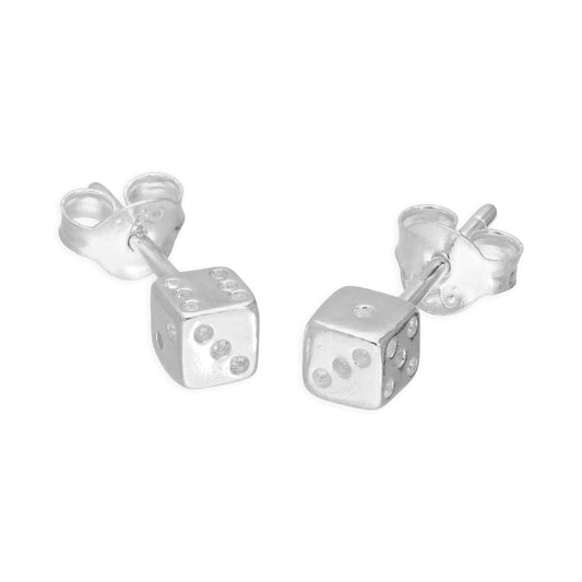 Sterling Silver Small Dice Stud Earrings
