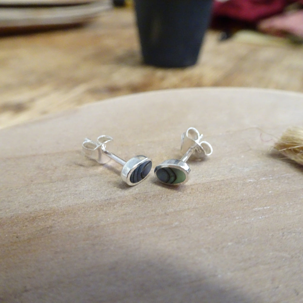 Sterling Silver & 6mm Oval Abalone Stud Earrings