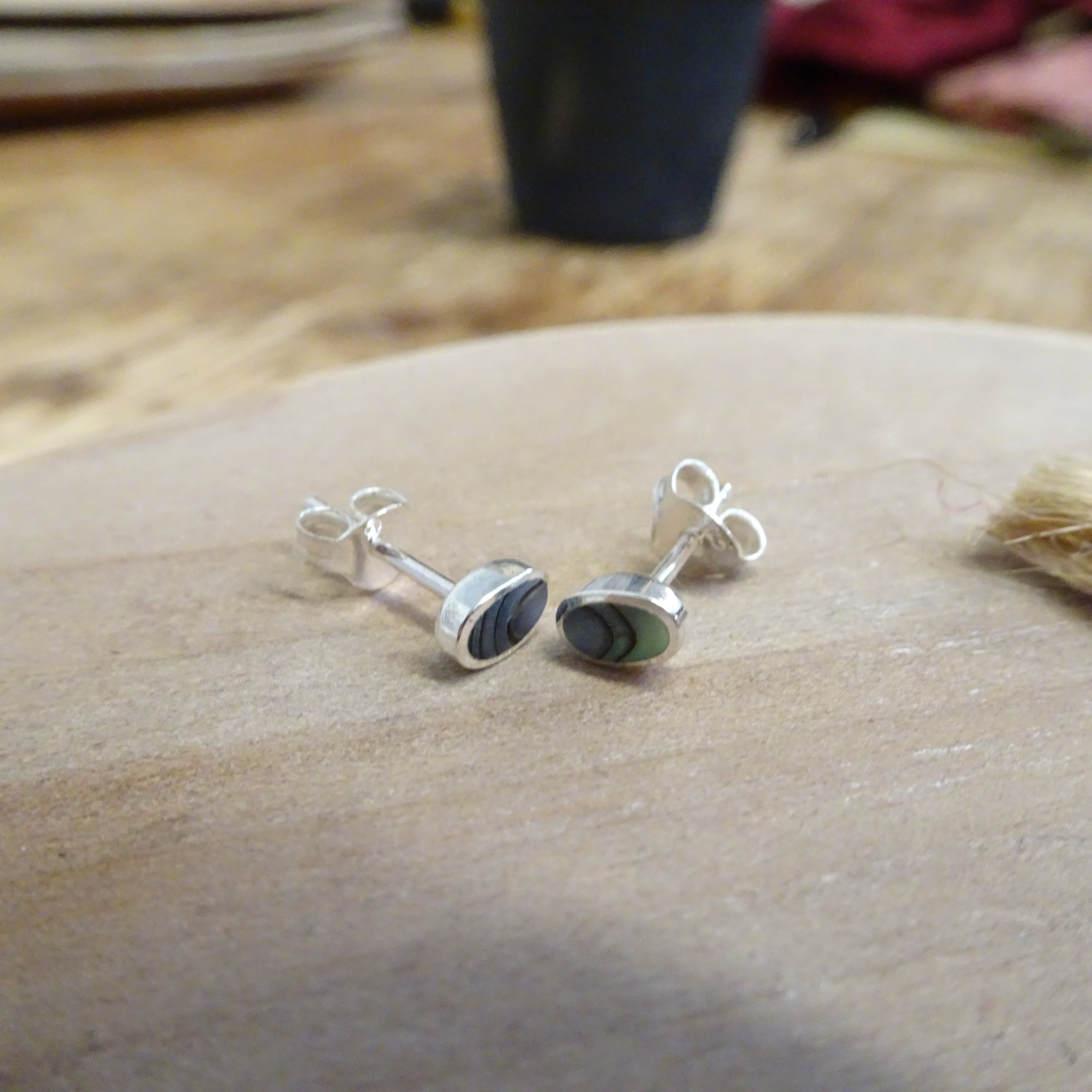 Sterling Silver & 6mm Oval Abalone Stud Earrings
