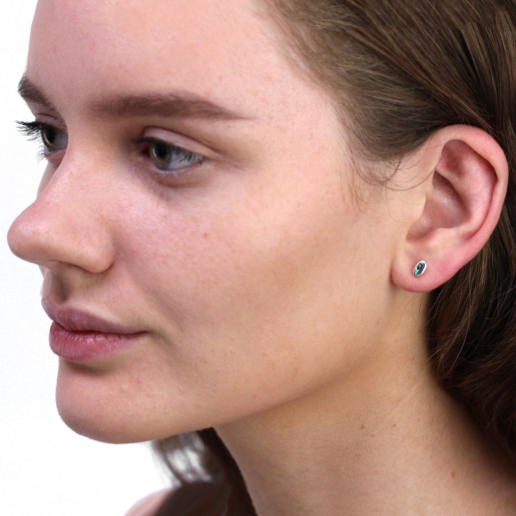 Sterling Silver & 6mm Oval Abalone Stud Earrings