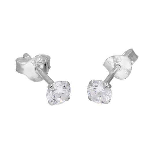 Sterling Silver & 4mm Round White Crystal Stud Earrings
