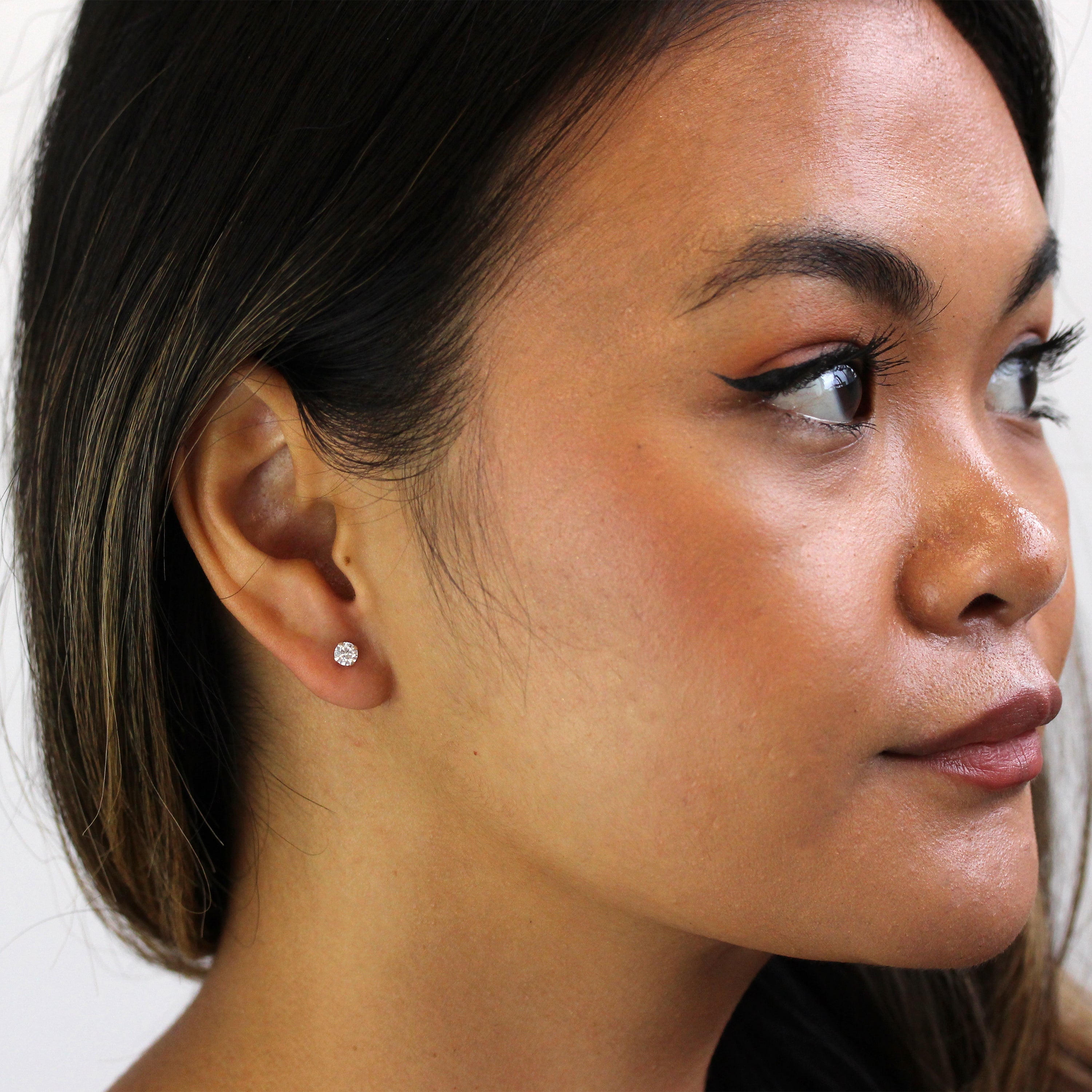 Sterling Silver & 4mm Round White Crystal Stud Earrings